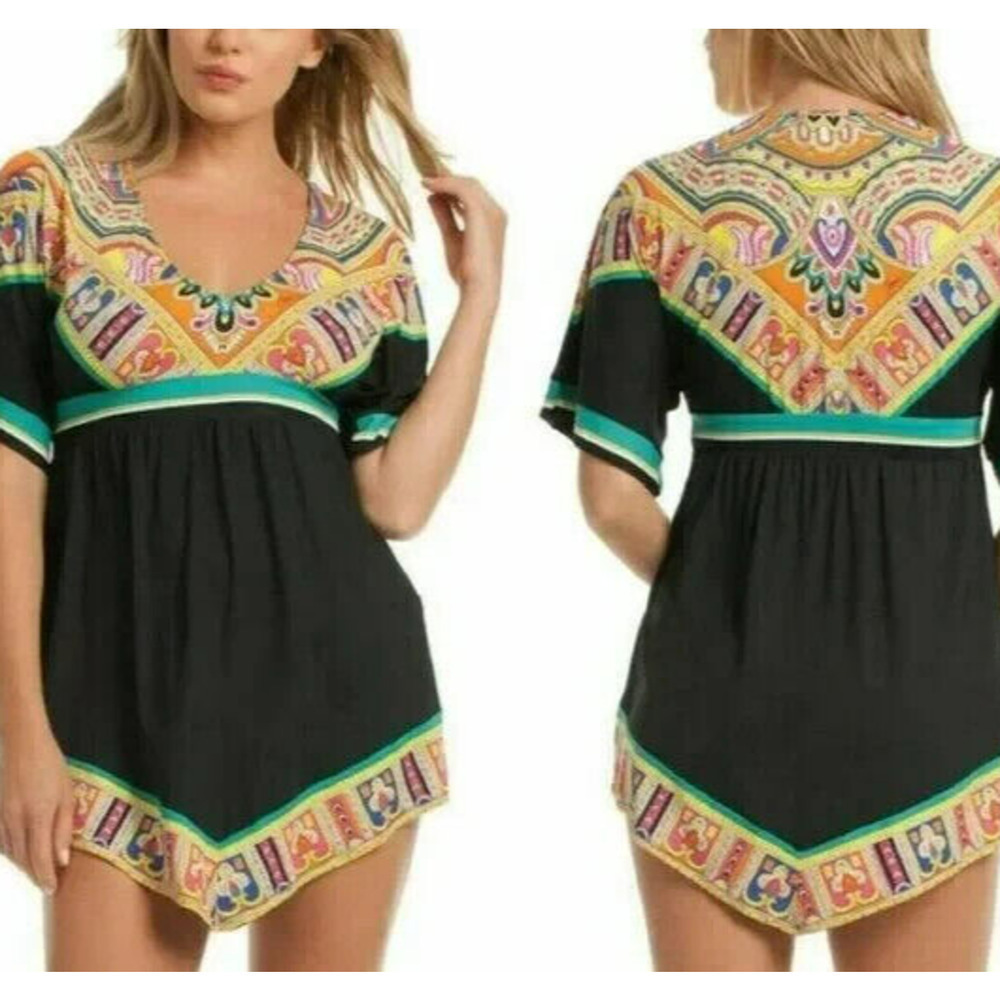 Trina Turk Nepal Tunic Dress Swim Coverup Size Small Multicolored Paisley Beach